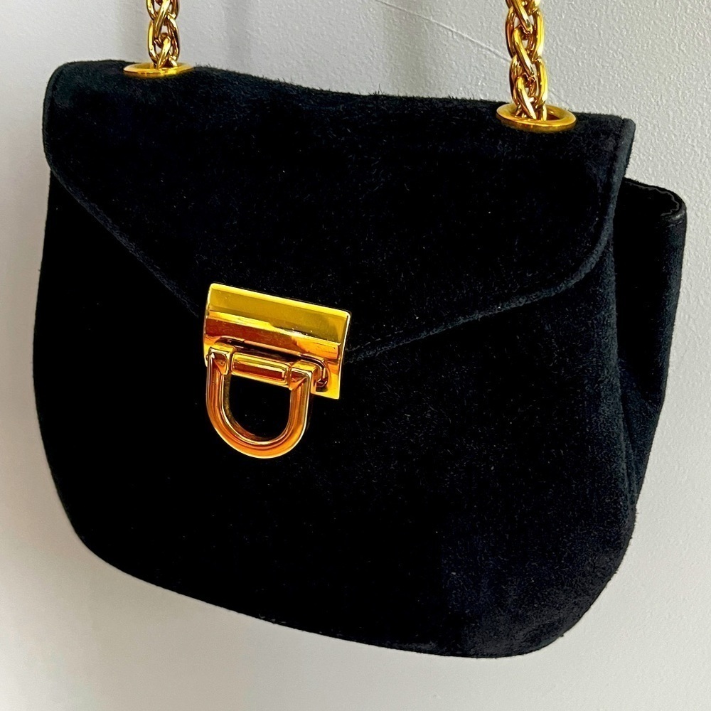 Browns Shoes Made in Canada Small Black Velvet Purse Gold Chain and Hardware